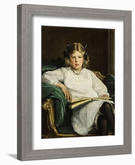 Portrait of Betty, Three-Quarter Length Seated, Reading a Book, 1915-Sir John Lavery-Framed Giclee Print