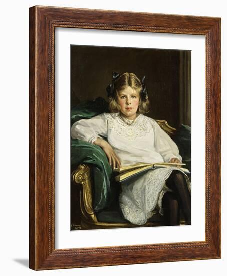 Portrait of Betty, Three-Quarter Length Seated, Reading a Book, 1915-Sir John Lavery-Framed Giclee Print