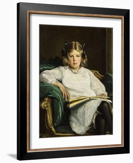 Portrait of Betty, Three-Quarter Length Seated, Reading a Book, 1915-Sir John Lavery-Framed Giclee Print