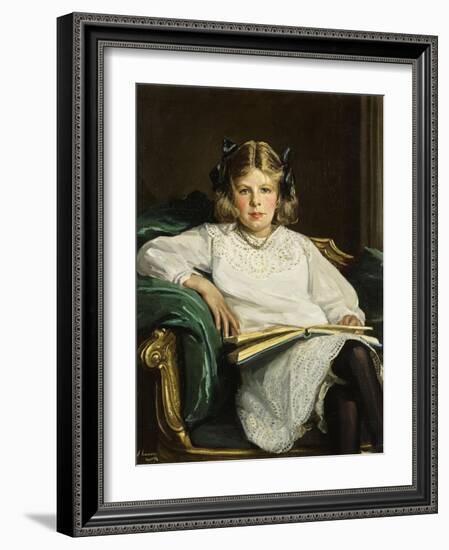 Portrait of Betty, Three-Quarter Length Seated, Reading a Book, 1915-Sir John Lavery-Framed Giclee Print