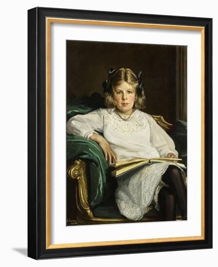 Portrait of Betty, Three-Quarter Length Seated, Reading a Book, 1915-Sir John Lavery-Framed Giclee Print