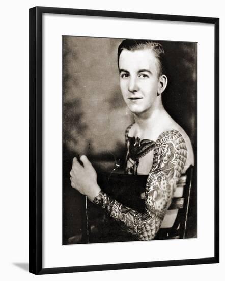 Portrait of Bob Shaw Showing of His Tattooed Sleeves by Bert Grimm, C.1942-null-Framed Photographic Print