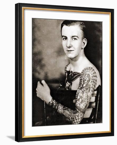 Portrait of Bob Shaw Showing of His Tattooed Sleeves by Bert Grimm, C.1942-null-Framed Photographic Print