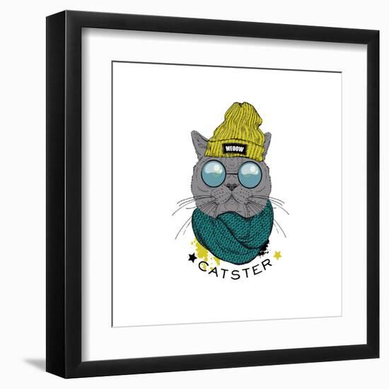 Portrait of British Short Hair Hipster Cat-Olga_Angelloz-Framed Art Print