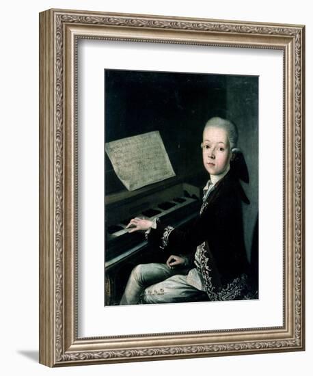 Portrait of Carl Graf Firmian at the Piano, Formerly Thought to be Mozart (1756-91)-Franz Thaddaus Helbling-Framed Giclee Print