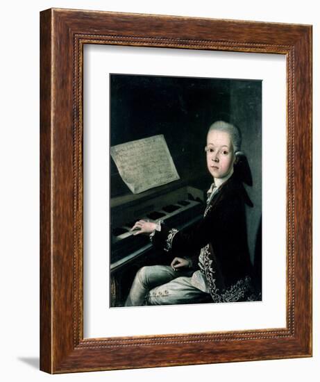 Portrait of Carl Graf Firmian at the Piano, Formerly Thought to be Mozart (1756-91)-Franz Thaddaus Helbling-Framed Giclee Print