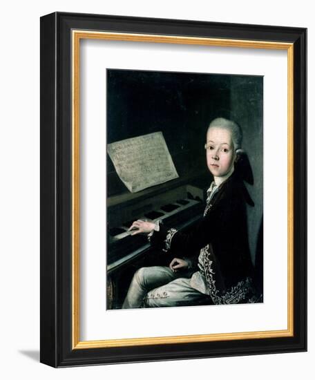 Portrait of Carl Graf Firmian at the Piano, Formerly Thought to be Mozart (1756-91)-Franz Thaddaus Helbling-Framed Giclee Print