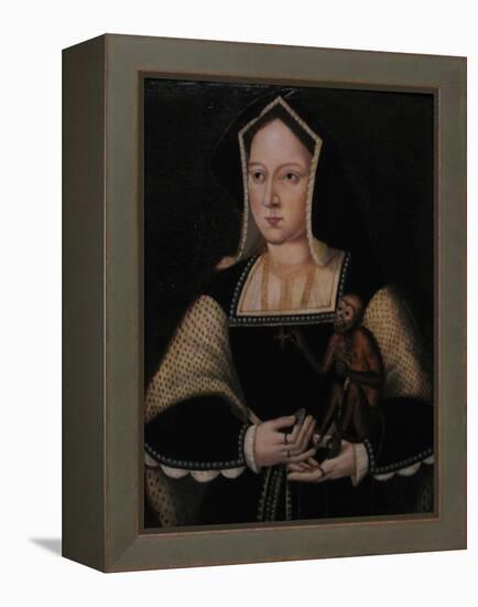 Portrait of Catherine of Aragon, with Her Pet Monkey (Copy after Lucas Horenbou), Ca 1530-null-Framed Premier Image Canvas