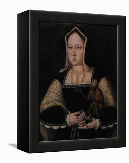 Portrait of Catherine of Aragon, with Her Pet Monkey (Copy after Lucas Horenbou), Ca 1530-null-Framed Premier Image Canvas