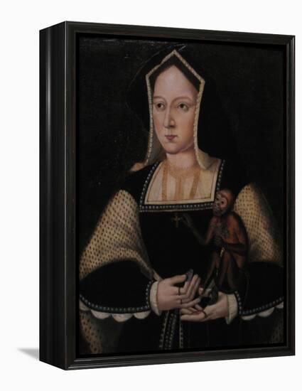 Portrait of Catherine of Aragon, with Her Pet Monkey (Copy after Lucas Horenbou), Ca 1530-null-Framed Premier Image Canvas