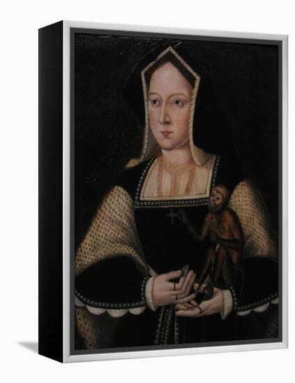 Portrait of Catherine of Aragon, with Her Pet Monkey (Copy after Lucas Horenbou), Ca 1530-null-Framed Premier Image Canvas