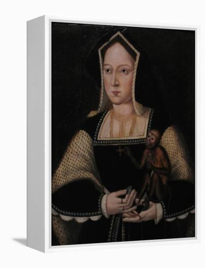 Portrait of Catherine of Aragon, with Her Pet Monkey (Copy after Lucas Horenbou), Ca 1530-null-Framed Premier Image Canvas
