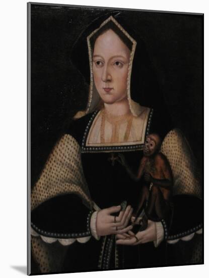 Portrait of Catherine of Aragon, with Her Pet Monkey (Copy after Lucas Horenbou), Ca 1530-null-Mounted Giclee Print