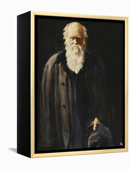 Portrait of Charles Darwin, standing three quarter length-John Collier-Framed Premier Image Canvas