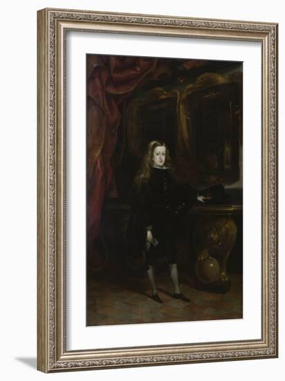 Portrait of Charles II (1661-1700) of Habsbourg Aged 12, 1673-85 (Oil on Canvas)-Don Juan Carreno de Miranda-Framed Giclee Print