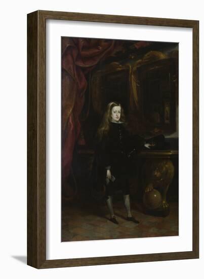 Portrait of Charles II (1661-1700) of Habsbourg Aged 12, 1673-85 (Oil on Canvas)-Don Juan Carreno de Miranda-Framed Giclee Print