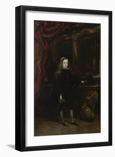 Portrait of Charles II (1661-1700) of Habsbourg Aged 12, 1673-85 (Oil on Canvas)-Don Juan Carreno de Miranda-Framed Giclee Print