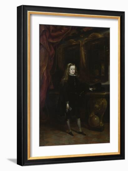 Portrait of Charles II (1661-1700) of Habsbourg Aged 12, 1673-85 (Oil on Canvas)-Don Juan Carreno de Miranda-Framed Giclee Print