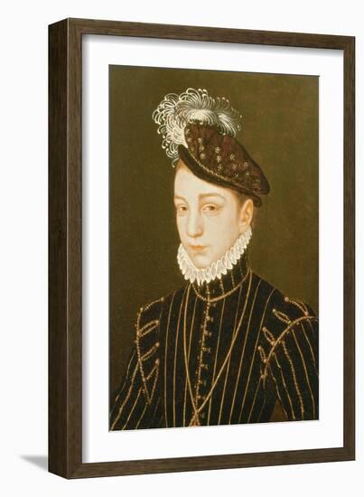 Portrait of Charles IX (Panel) (Related to Drawing in Hermitage, St. Petersburg)-Francois Clouet-Framed Giclee Print