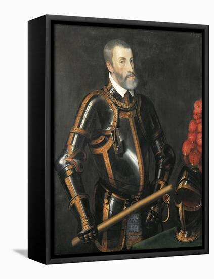 Portrait of Charles V of Hasburg, Emperor of the Holy Roman Empire-Titsiro Kabemono-Framed Premier Image Canvas