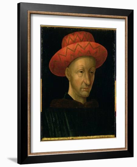 Portrait of Charles VII (1403-61) (Oil on Panel)-Jean Fouquet-Framed Giclee Print