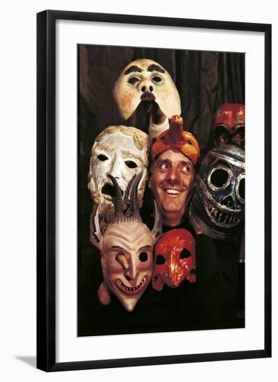 Portrait of Dario Fo with Masks-null-Framed Photographic Print