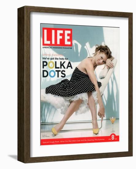 Portrait of Debra Messing Wearing Polka Dot Dress by Tracy and Michael, April 8, 2005-Lee Jenkins-Framed Photographic Print