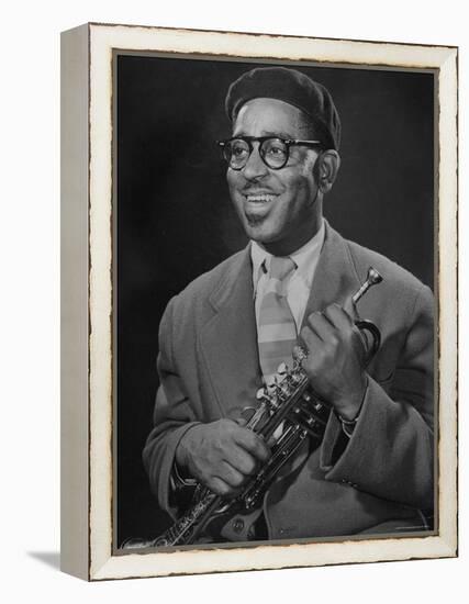 Portrait of Dizzy Gillespie, "Bebop" King, Holding His Trumpet-Allan Grant-Framed Premier Image Canvas