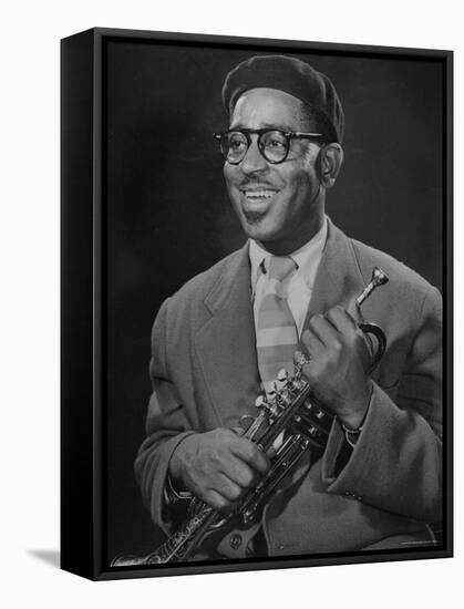 Portrait of Dizzy Gillespie, "Bebop" King, Holding His Trumpet-Allan Grant-Framed Premier Image Canvas