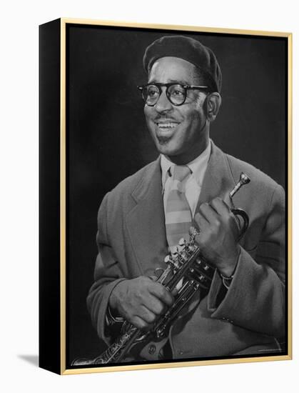 Portrait of Dizzy Gillespie, "Bebop" King, Holding His Trumpet-Allan Grant-Framed Premier Image Canvas