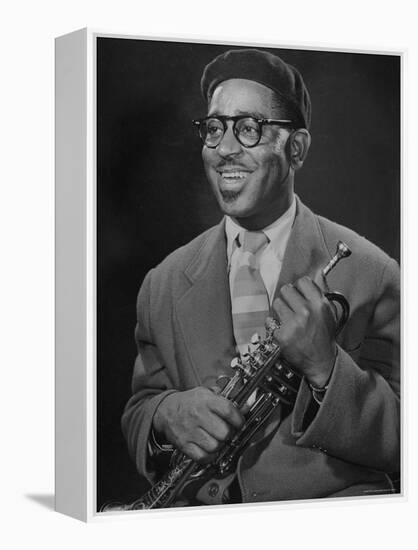 Portrait of Dizzy Gillespie, "Bebop" King, Holding His Trumpet-Allan Grant-Framed Premier Image Canvas