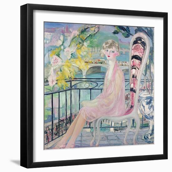 Portrait of Dolly Davis on a Balcony in Front of the Old Bridge of Alma-Jacqueline Marval-Framed Giclee Print