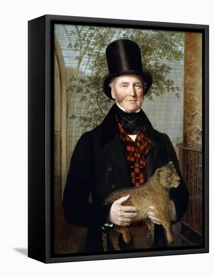 Portrait of Edward Cross, Half-Length, in a Black Coat and Red-Check Waistcoat Holding a Lion Cub-Jacques-Laurent Agasse-Framed Premier Image Canvas