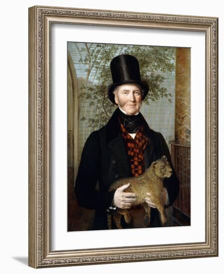 Portrait of Edward Cross, Half-Length, in a Black Coat and Red-Check Waistcoat Holding a Lion Cub-Jacques-Laurent Agasse-Framed Giclee Print