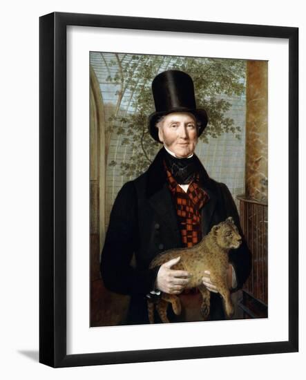 Portrait of Edward Cross, Half-Length, in a Black Coat and Red-Check Waistcoat Holding a Lion Cub-Jacques-Laurent Agasse-Framed Giclee Print