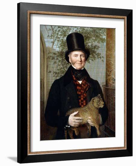 Portrait of Edward Cross, Half-Length, in a Black Coat and Red-Check Waistcoat Holding a Lion Cub-Jacques-Laurent Agasse-Framed Giclee Print