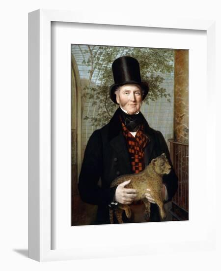 Portrait of Edward Cross, Half-Length, in a Black Coat and Red-Check Waistcoat Holding a Lion Cub-Jacques-Laurent Agasse-Framed Giclee Print