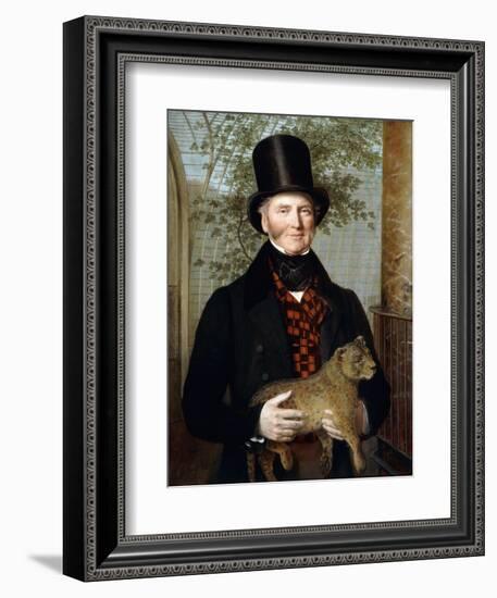 Portrait of Edward Cross, Half-Length, in a Black Coat and Red-Check Waistcoat Holding a Lion Cub-Jacques-Laurent Agasse-Framed Giclee Print