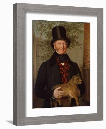 Portrait of Edward Cross, Holding a Lion Cub, 1838 (Oil on Canvas)-Jacques-Laurent Agasse-Framed Giclee Print