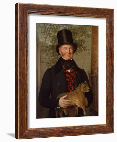 Portrait of Edward Cross, Holding a Lion Cub, 1838 (Oil on Canvas)-Jacques-Laurent Agasse-Framed Giclee Print