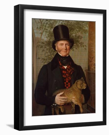 Portrait of Edward Cross, Holding a Lion Cub, 1838 (Oil on Canvas)-Jacques-Laurent Agasse-Framed Giclee Print