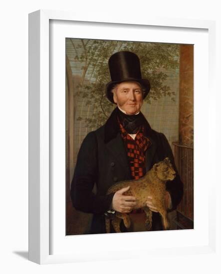 Portrait of Edward Cross, Holding a Lion Cub, 1838 (Oil on Canvas)-Jacques-Laurent Agasse-Framed Giclee Print