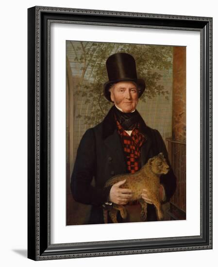 Portrait of Edward Cross, Holding a Lion Cub, 1838 (Oil on Canvas)-Jacques-Laurent Agasse-Framed Giclee Print