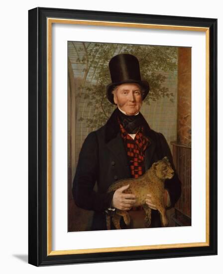 Portrait of Edward Cross, Holding a Lion Cub, 1838 (Oil on Canvas)-Jacques-Laurent Agasse-Framed Giclee Print