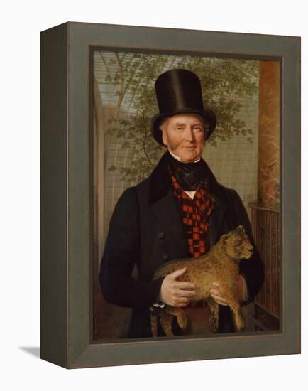 Portrait of Edward Cross, Holding a Lion Cub, 1838 (Oil on Canvas)-Jacques-Laurent Agasse-Framed Premier Image Canvas