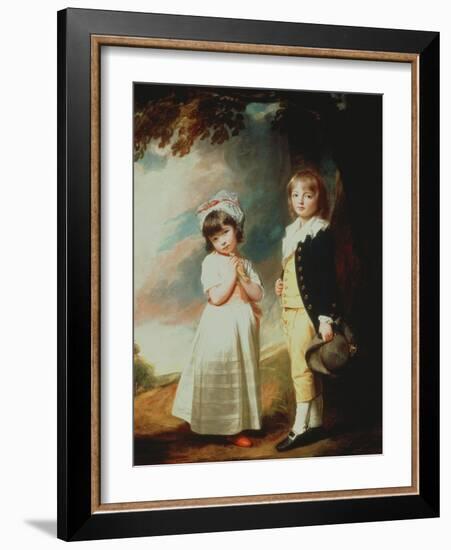 Portrait of Edward Stanley (D.1851) 13th Earl of Derby, with His Sister, Lady Charlotte Stanley-George Romney-Framed Giclee Print