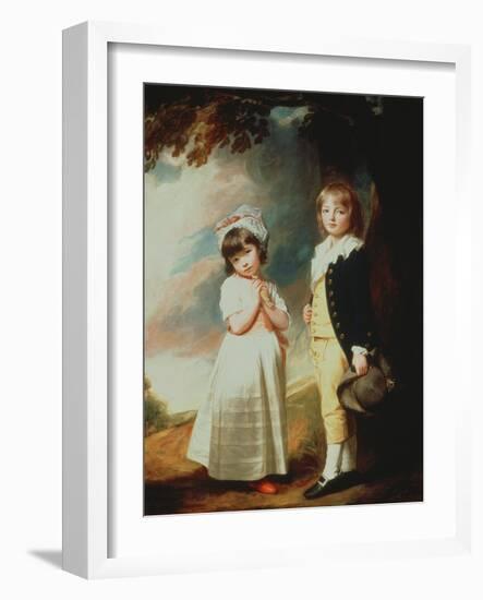 Portrait of Edward Stanley (D.1851) 13th Earl of Derby, with His Sister, Lady Charlotte Stanley-George Romney-Framed Giclee Print