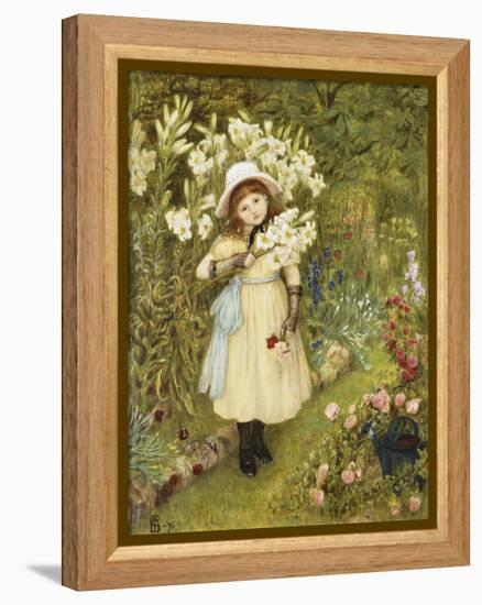 Portrait of Effie Holding a Lily and a Posy of Roses in a Garden, 1876-Marie Spartali Stillman-Framed Premier Image Canvas