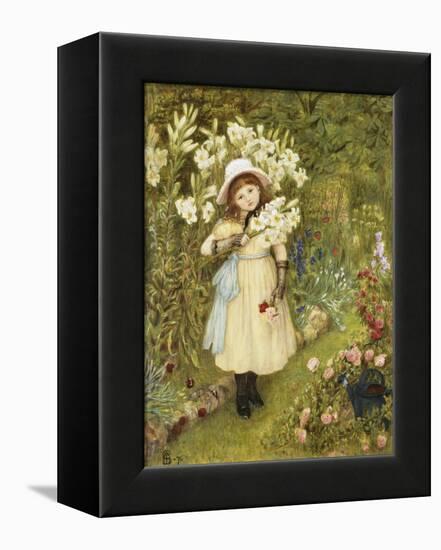 Portrait of Effie Holding a Lily and a Posy of Roses in a Garden, 1876-Marie Spartali Stillman-Framed Premier Image Canvas