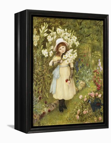 Portrait of Effie Holding a Lily and a Posy of Roses in a Garden, 1876-Marie Spartali Stillman-Framed Premier Image Canvas